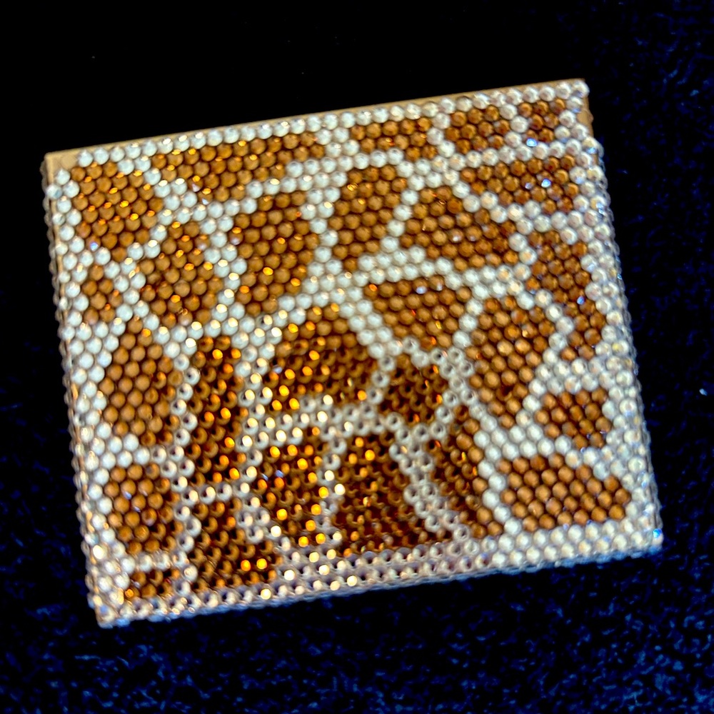 VINTAGE Swarovski crystal encrusted, animal print compact. Purchased in 1989.
